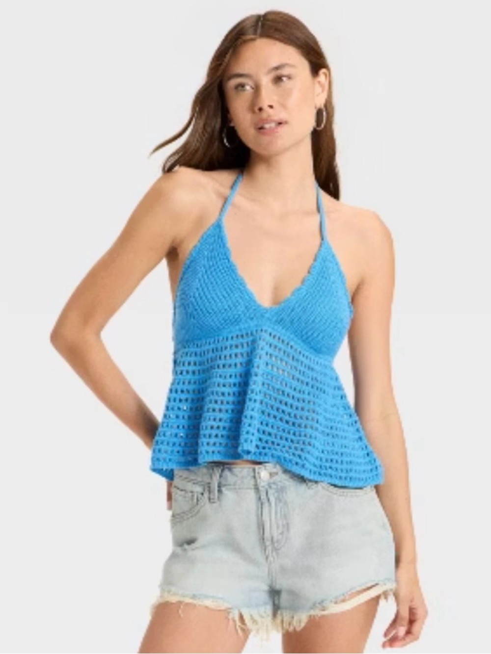 Wild Fable Blue Crochet Halter Tank Top